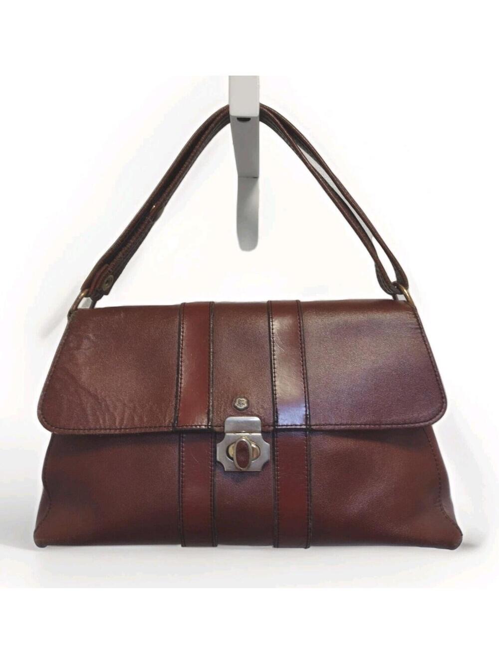 Vintage John Romain Oxblood Leather Shoulder Bag Turn Lock Heraldic Crest
